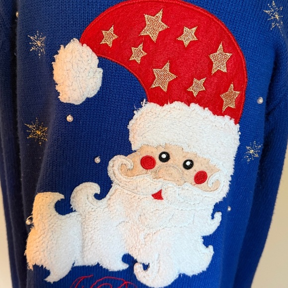 EUC~Woman’s Medium Ugly Blue Santa Christmas Sweater - Picture 5 of 9